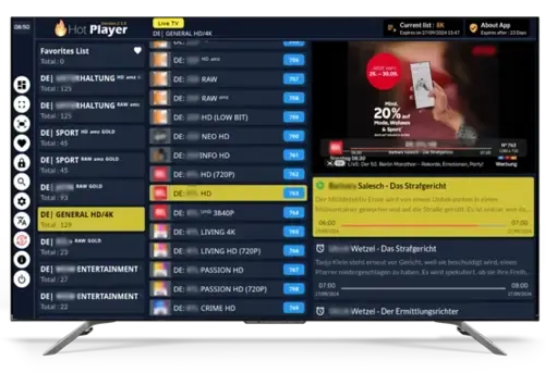 Application Hot Player sur une Smart TV pour l’IPTV Samsung