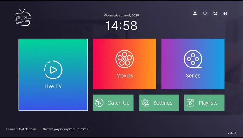 Menu d’application IPTV avant un message de code IPTV expiré