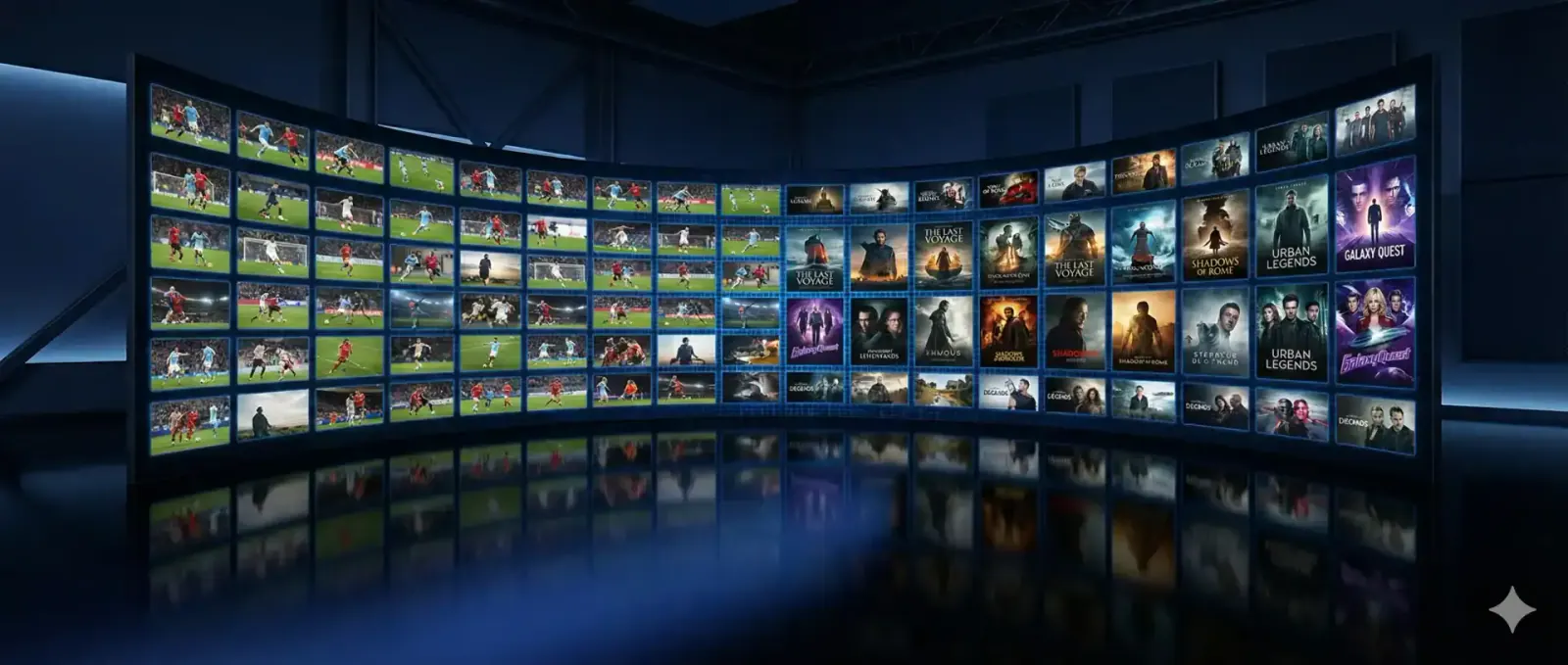 Mur d’écrans de films et de chaînes pour comparer le prix abonnement IPTV