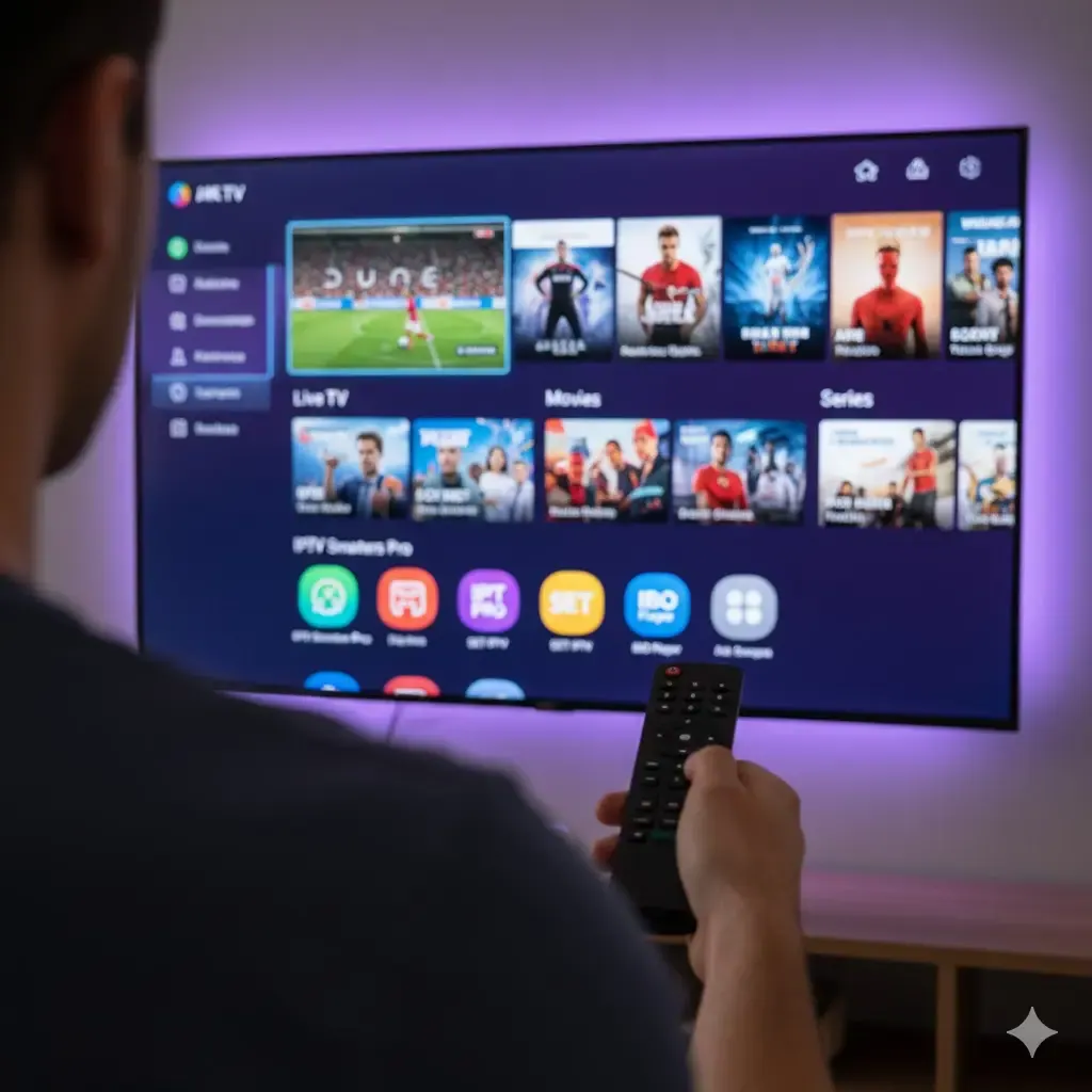 Interface d’une application sur Smart TV pendant un test IPTV gratuit de 2 heures
